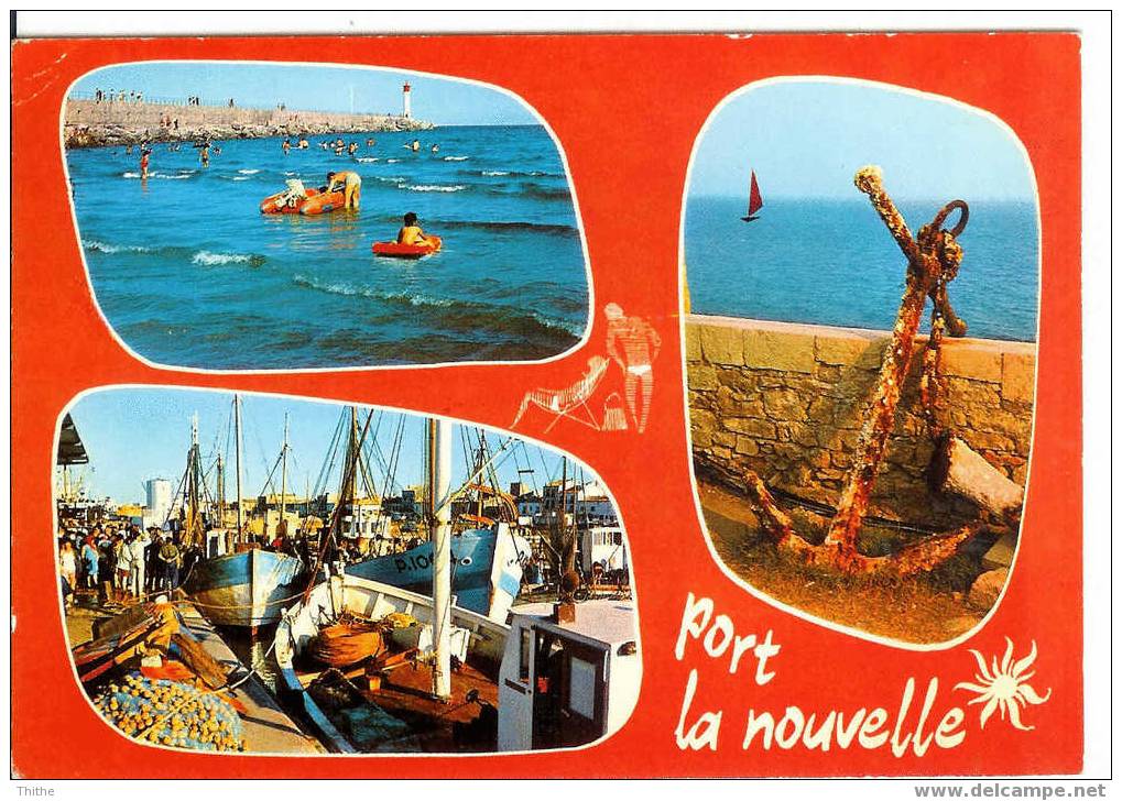 PORT LA NOUVELLE La Plage Et La Jetée, Le Port De Pêche - Carte Multivues - Oblitéré PORT LA NOUVELLE + Flamme - Port La Nouvelle