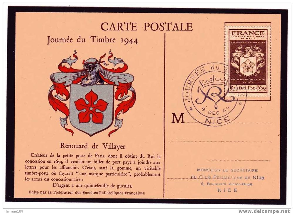 JOURNEE DU TIMBRE NICE Le 4 Décembre 1944 - Carte Postale En Excellent état, TB - ....-1949
