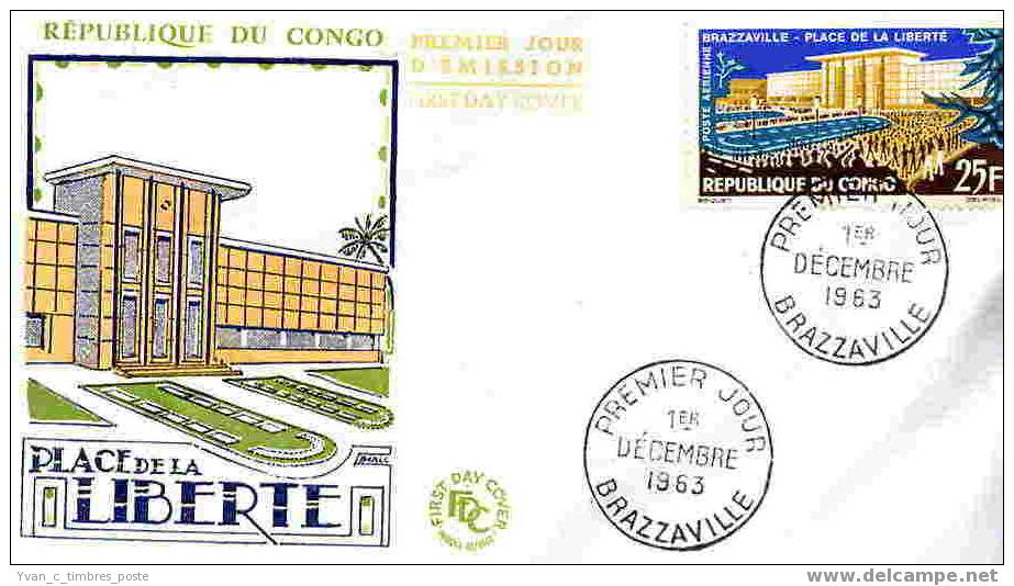 CONGO  FIST DAY COVER  ENVELOPPE PREMIER JOUR  BRAZZAVILLE PLACE DE LA LIBERTE - FDC