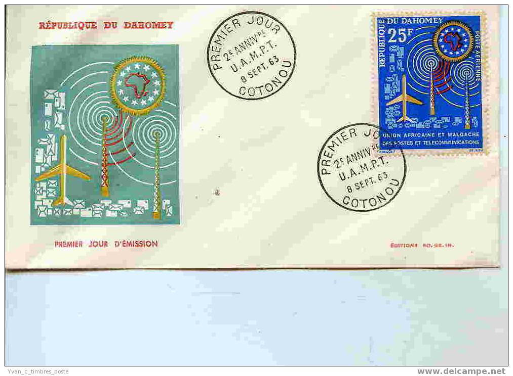 DAHOMEY  FIST DAY COVER  ENVELOPPE PREMIER JOUR  UNION AFRICAINE ET MALGACHE DES POSTES ET TELECOM - Storia Postale