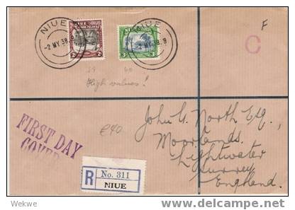 Niue XX001 / Cook Inseln, Höchstwerte Zu 2 + 3 Sh. Auf FDC-Einschreiben  1938 Nach England - Niue