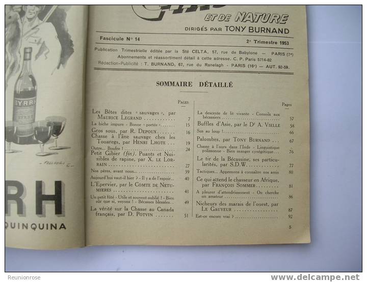 Les Cahiers De CHASSE ET DE NATURE N° 14 Du 2ème Tri 1953 Dirigés Par Tony BURNAND.. - Chasse/Pêche