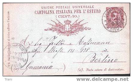 CARTOLINA POSTALE PER L'ESTERO - Anno 1891 - Entiers Postaux