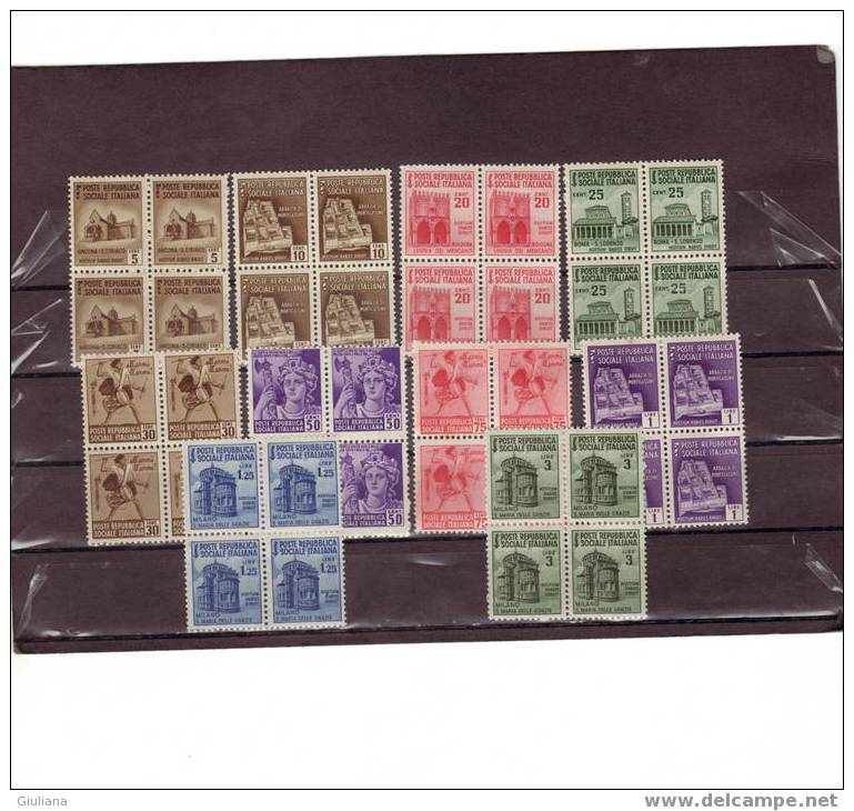 Italia - Repubblica Sociale - Serie N. 502/11** In Blocchi Di 4v  (Sassone) 1944-45 Monumenti Distrutti 2^ Emissione - Neufs