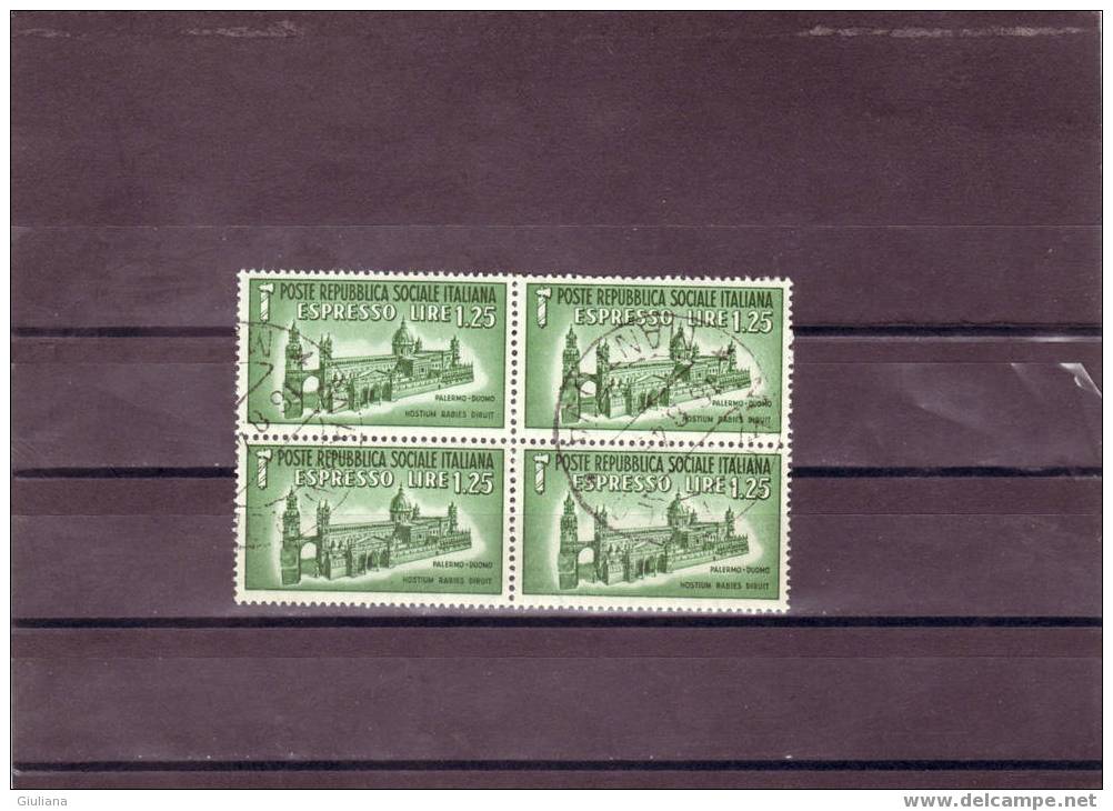 Italia - Repubblica Sociale -   N. E23 Used In Blocco Do 4v  (Sassone) 1944  Duomo Di Palermo - Express Mail