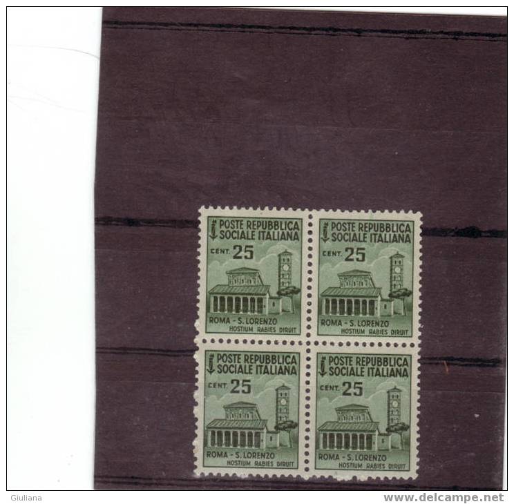 Italia - Repubblica Sociale -   N.505** In Blocco Di 4v     (Sassone) 1944 - Neufs