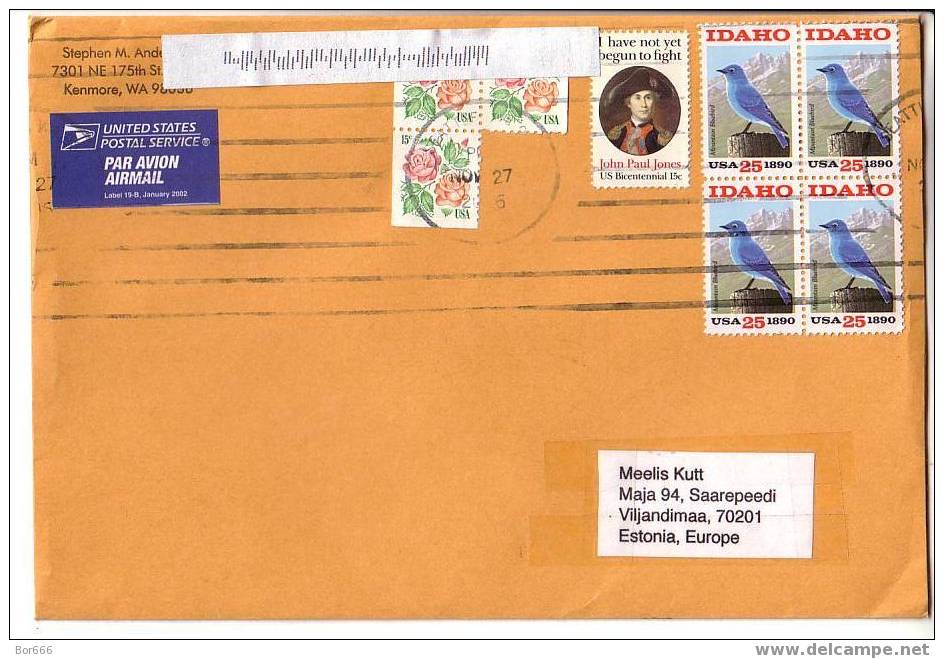 GOOD Postal Cover USA ( Seattle ) - ESTONIA 2006 - John Paul Jones ; Flowers ; Birds - Cartas & Documentos
