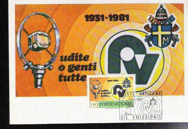 VATICAN CARTE MAXIMUM NUM.YVERT 703 RADIO VATICAN  50 ANS - Cartes-Maximum (CM)