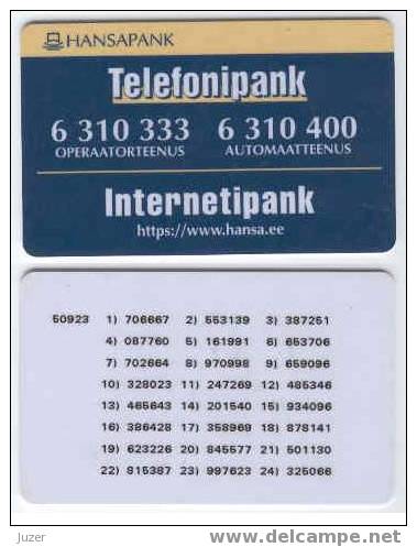 Estonia: Internet Banking Card From Hansabank (1) - Tarjetas De Crédito (caducidad Min 10 Años)