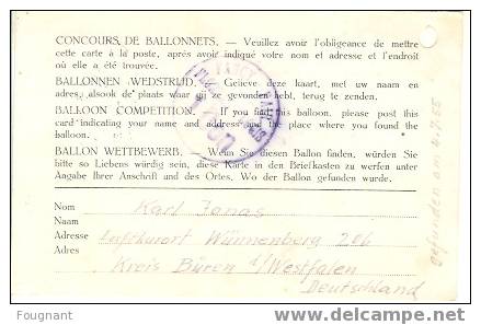 ALLEMAGNE FEDERALE:1955:Carte De Concours De Ballonnets Trouvée En Allemagne Et Renvoyée à Bruxelles.Rare. - Other & Unclassified