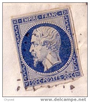 LAC 15-07-1855 Pour Loches Affr N 14 T1 Bleu Foncé-Obl PC 414 Bléré (36) Ind 4-Impression Fine - 1849-1876: Période Classique