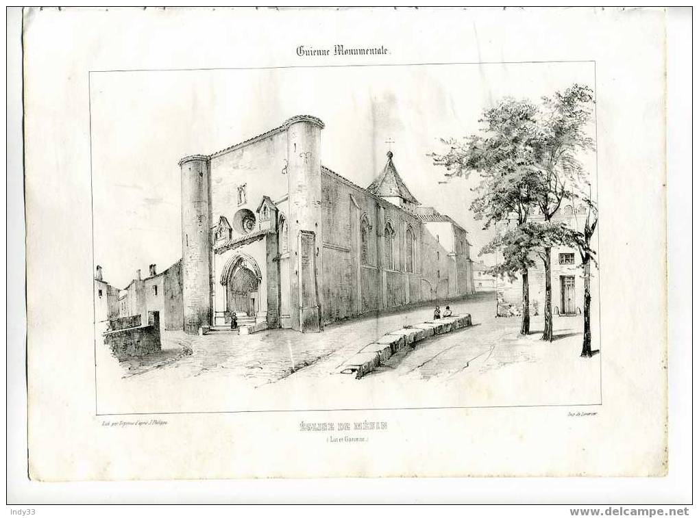 - "EGLISE DE MEZIN (Lot-et-Garonne)" . LITHO DU XIXe S. - Litografia