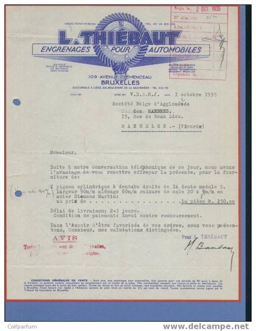 ENGRENAGES POUR AUTOMOBILES  BRUXELLES 1935 (F377) - Auto's