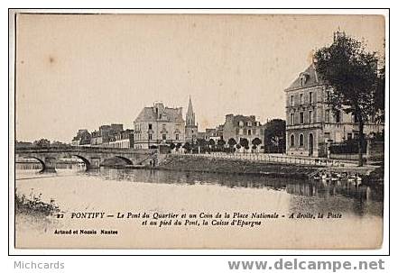 CPA 56 PONTIVY - Le Pont Du Quartier Et Un Coin De La Place Nationale (La Poste Et La Caisse D Epargne) - Pontivy