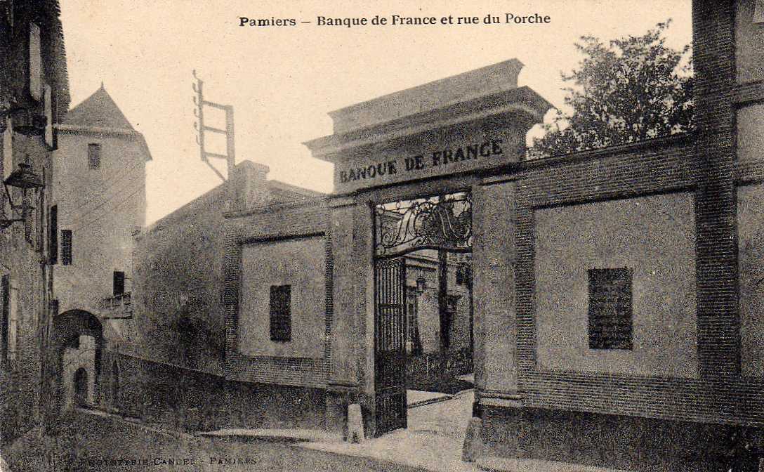 09 PAMIERS Banque De France Et Rue Du Porche, Ed Cancel, 191? - Pamiers