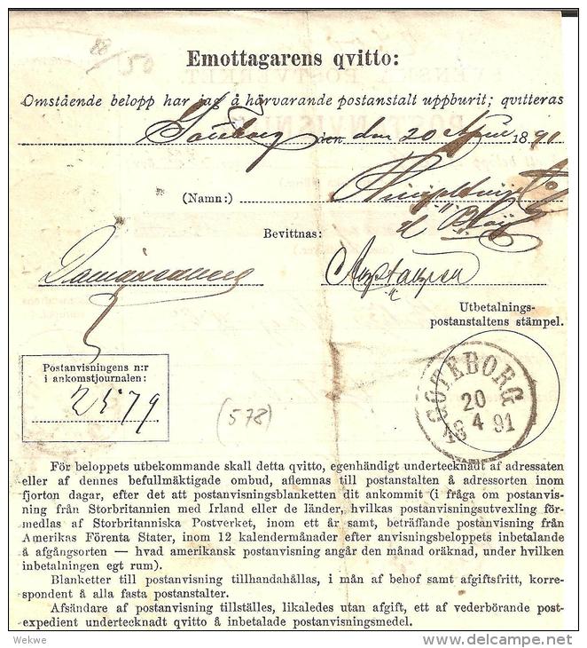 SCHWEDEN XX004 /  – Frankierte Postanweisung 1891, Nach Göteborg - Briefe U. Dokumente
