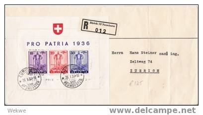 581 / SCHWEIZ –   Schöner Brief 26. 1.  1936 Mit  Pro Patria-Block Auf  Einschreiben - Covers & Documents