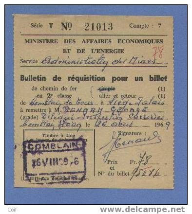 Stempel  COMBLAIN-LA-TOUR Op "Vordering Voor Een Spoorkaartje / Bulletin De Réquisition Pour Un Billet De Chemin De Fer" - Sonstige & Ohne Zuordnung