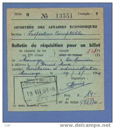 Stempel MANAGE Op "Vordering Voor Een Spoorkaartje / Bulletin De Réquisition Pour Un Billet De Chemin De Fer" - Autres & Non Classés