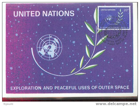 NATIONS UNIES NEW-YORK CARTE MAXIMUM NUM.YVERT 364 UTILISATION PACIFIQUE DE L ESPACE - Andere & Zonder Classificatie