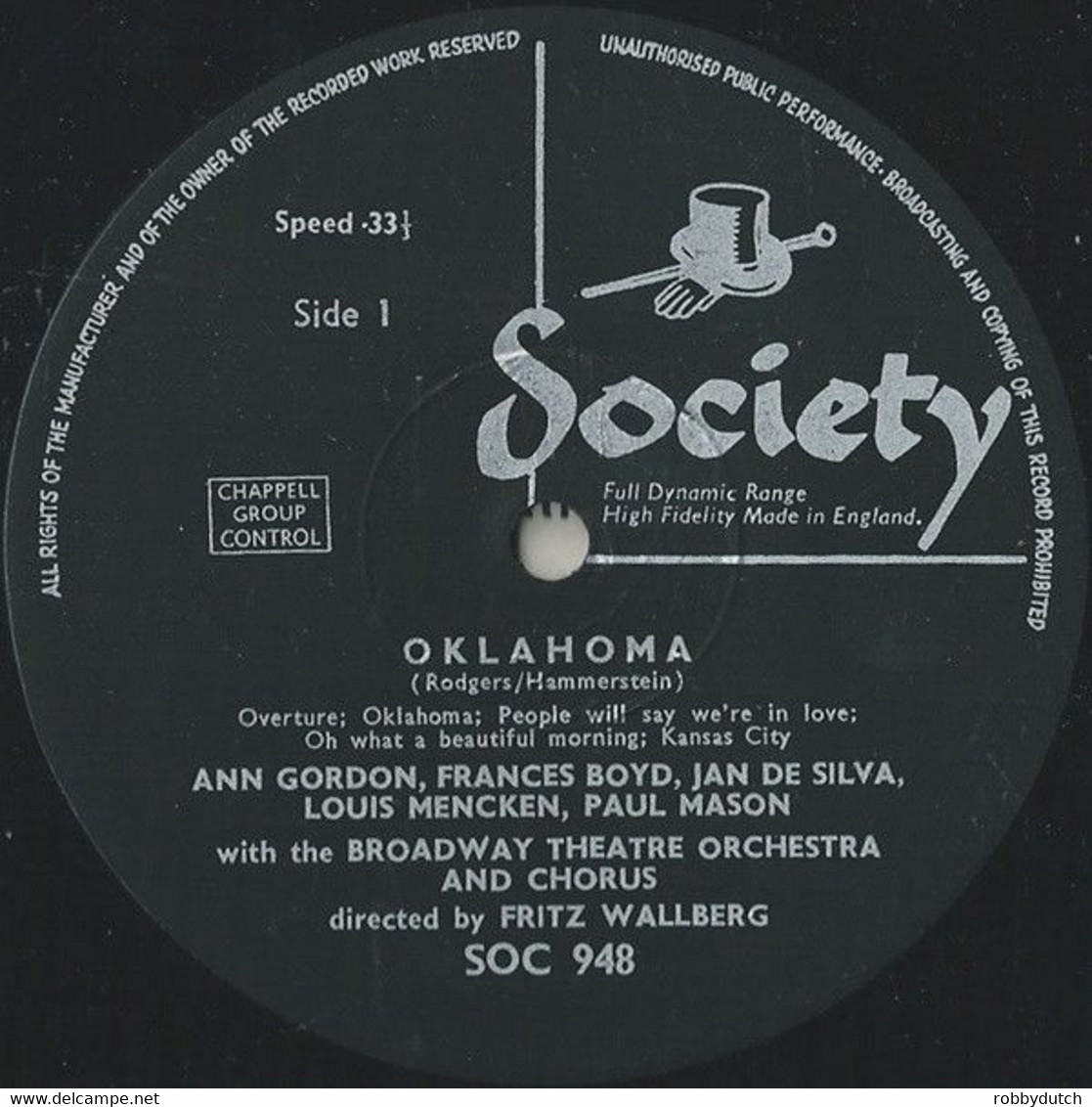 * LP * OKLAHOMA By RODGERS & HAMMERSTEIN On Society SOC 948 - Musicals