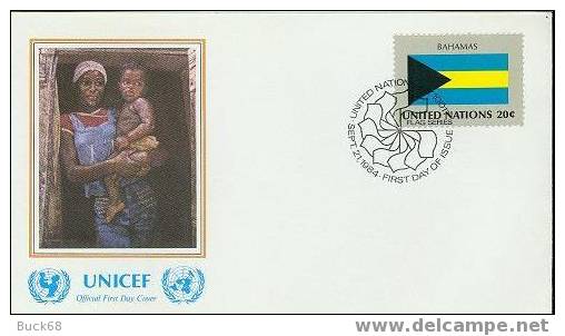 ONU UNO NEW YORK FDC Premier Jour Poste 427 DRAPEAU FLAG UNICEF Bahamas - Autres & Non Classés