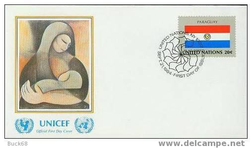 ONU UNO NEW YORK FDC Premier Jour Poste 428 DRAPEAU FLAG UNICEF Paraguay - Other & Unclassified