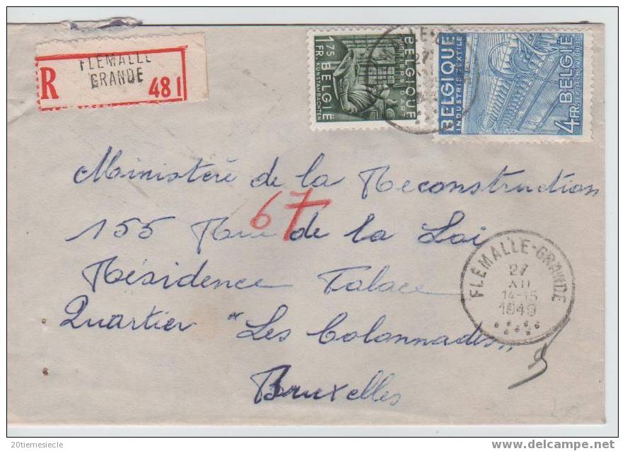 Belgique/Belgie Flémalle-Grande 1949 étiq.recom. V.Bruxelles TP Exportation               821 - 1948 Export