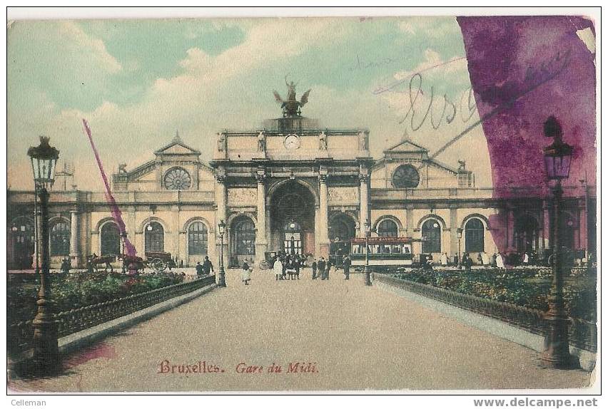 Brussel Gare Du Midi Animé + Tram 1907 (d791) - Spoorwegen, Stations