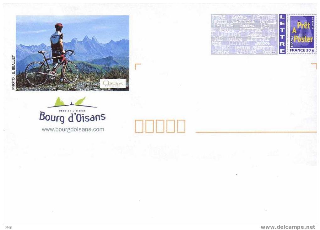 PAP BOURG D'OISANS (ISERE) : CYCLISME CYCLISTE Avec Son VELO à La Main Contemplant Un Panorama - PAP: Aufdrucke/Blaues Logo