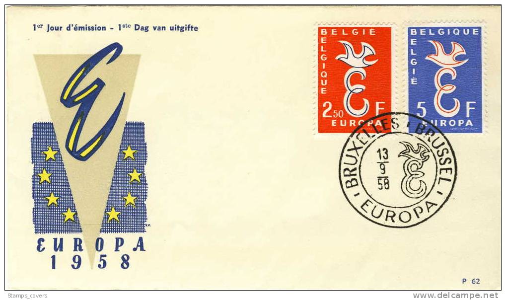 BELGIUM FDC COB 1064/65 EUROPA 1958 - 1958