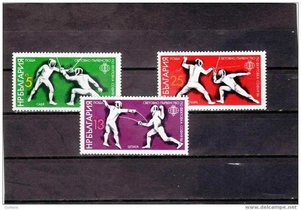 Bulgaria - Serie  N. 3026/28** (Yvert) Scherma: Campionati Mondiali 1986 - Fechten