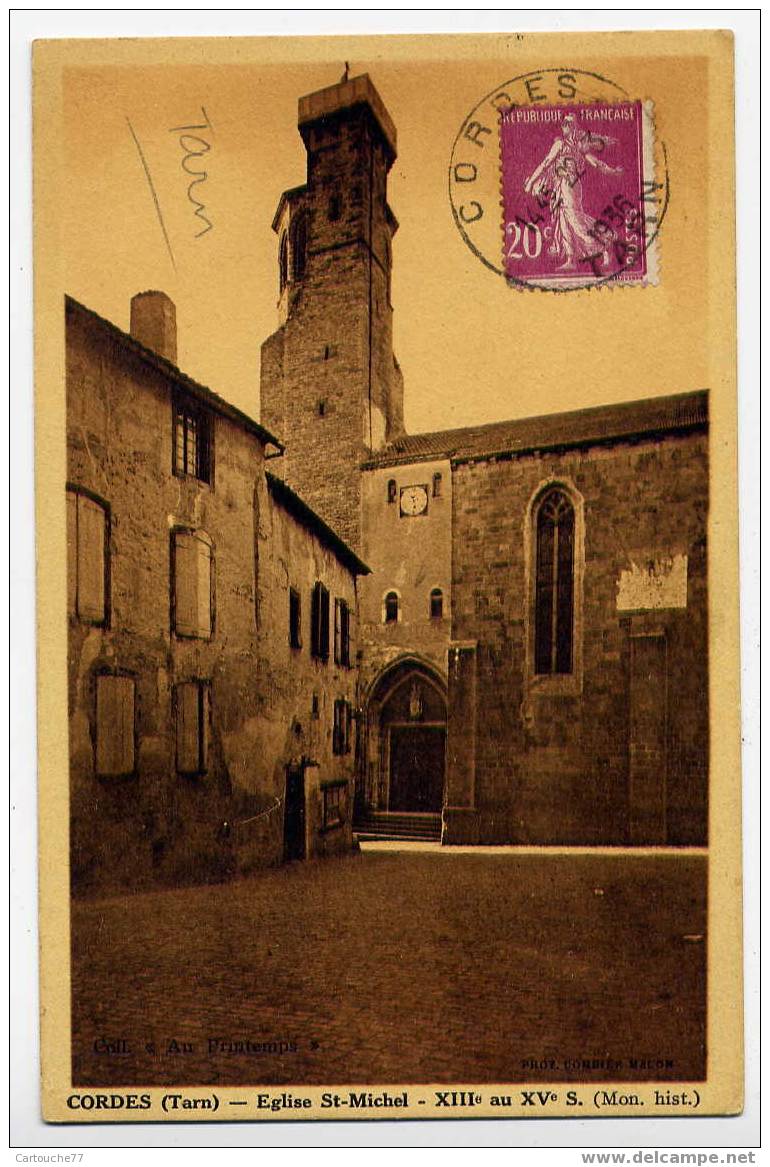 J25 - CORDES - église Saint-Michel (1936 - Belle Oblitération De CORDES) - Cordes