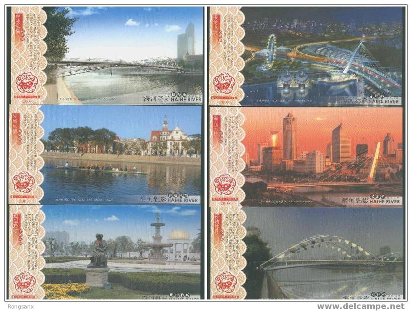 2006 CHINA BRIDGES OVER HAIHE RIVER P-CARD 6V - Cartoline Postali