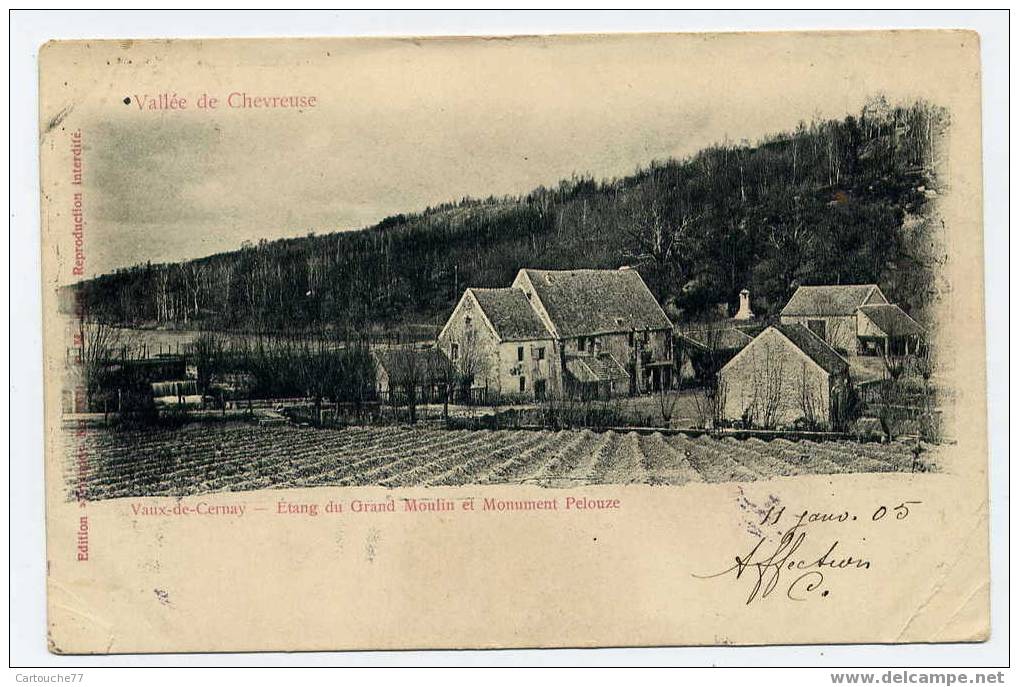 J25 - VAUX-de-CERNAY - étang Du Grand Moulin Et Monument Pelouze (1905 - Dos Non Divisé) - Vaux De Cernay