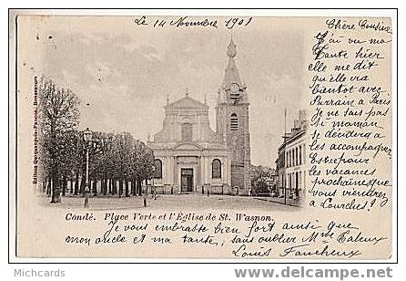 CPA 59 CONDE - Place Verte Et Eglise De St Wasnon - Conde Sur Escaut