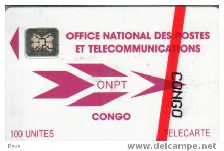 CONGO  100 U BRAZZAVILLE   RED  LOGO   FIRST ISSUE   CHIP   CNR-6    MINT IN BLISTER - Congo