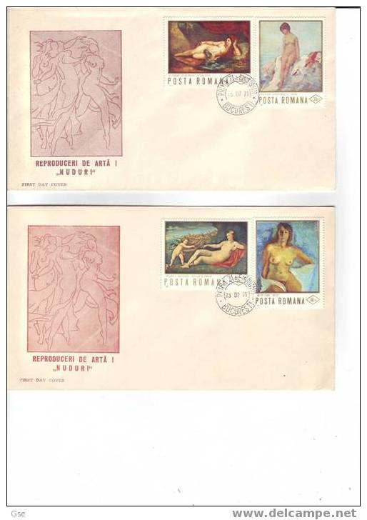 ROMANIA 1971 - 2 FDC - Yvert  2620-2625-2622- 2623 - Annullo Speciale - Nudi - Naakt