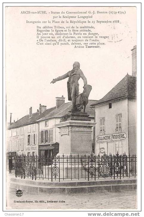 10 - ARCIS-sur-AUBE - Statue Du Conventionnel G. J. Danton (1759-1794) Par Le Sculpteur Longepied..... - Arcis Sur Aube