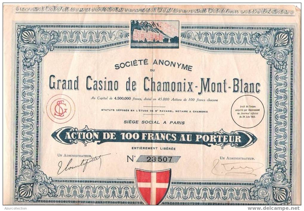 TITRE .GRAND CASINO DE CHAMONIX MONT BLANC .74 - Other & Unclassified