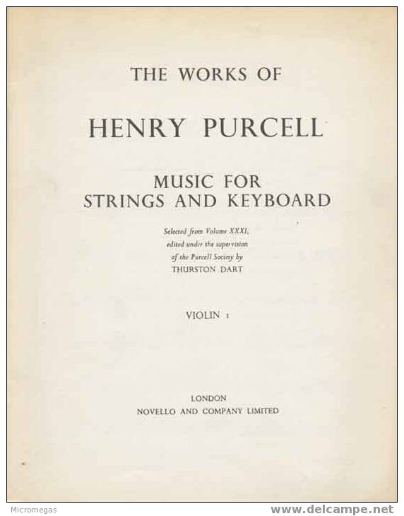 Purcell : Music For Strings And Keyboard Selected From Volume XXXI, Edited Under The Supervision Of The Purcell Society - Autres & Non Classés