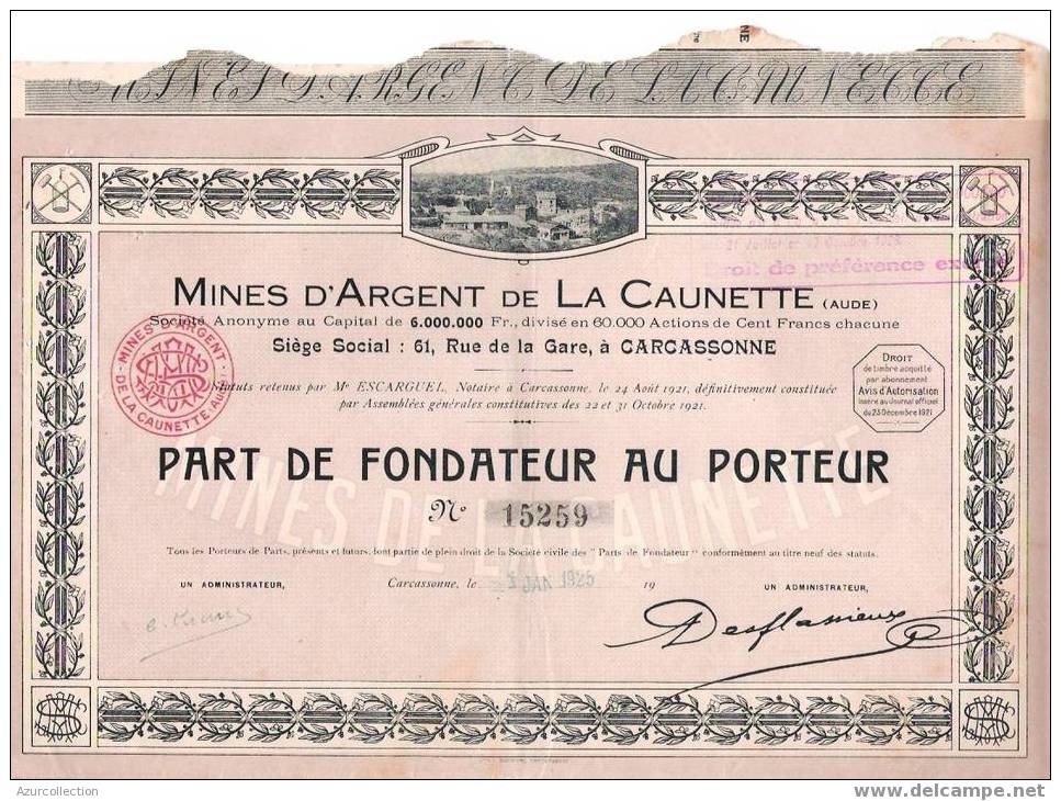 TITRE  .MINES D4ARGENT DE LA CAUNETTE .CACASSONNE .11 - Other & Unclassified