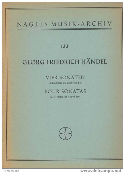 Haendel : 4 Sonates Pour Flûte à Bec Et Basse Continue (violoncelle, Viole De Gambe). - Other & Unclassified