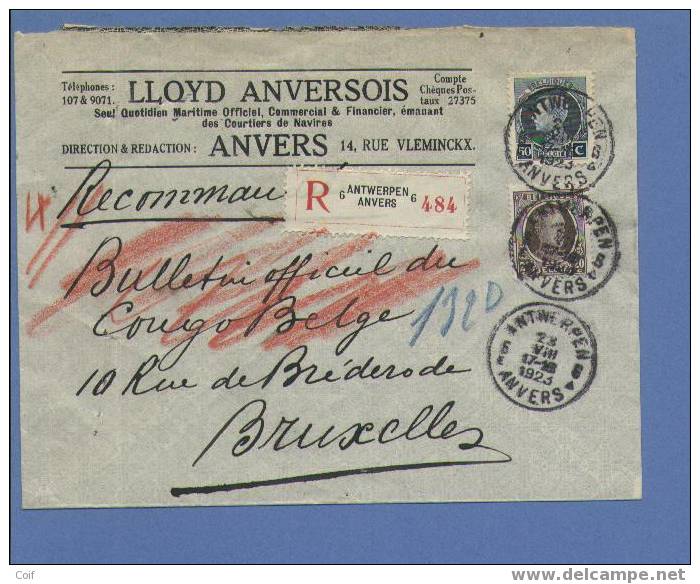 196+211 Op Aangetekende Brief Met Cirkelstempel ANTWERPEN 6 - 1922-1927 Houyoux