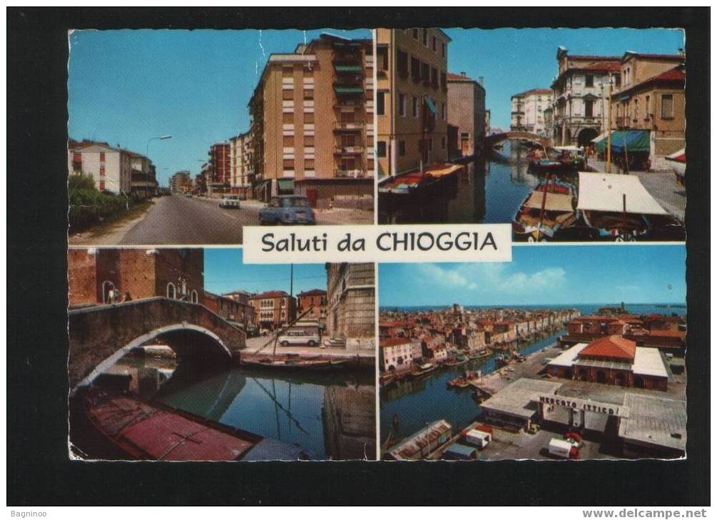 CHIOGGIA ITALIA Postcard SHIPS AND BRIDGE 4 SPLIT VIEWS - Chioggia