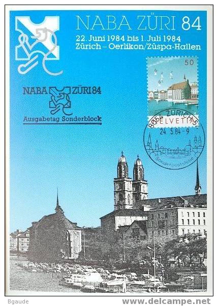 SUISSE CARTE MAXIMUM NUM.YVERT 1205  NABA-ZURI84 PANORAMA DE ZURICH - Maximum Cards