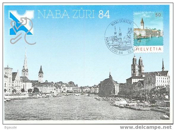 SUISSE CARTE MAXIMUM NUM.YVERT 1206  NABA-ZURI84 PANORAMA DE ZURICH - Cartes-Maximum (CM)