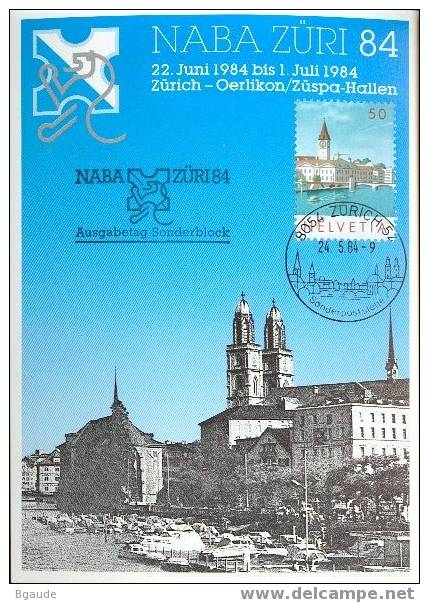 SUISSE CARTE MAXIMUM NUM.YVERT 1206  NABA-ZURI84 PANORAMA DE ZURICH - Cartoline Maximum