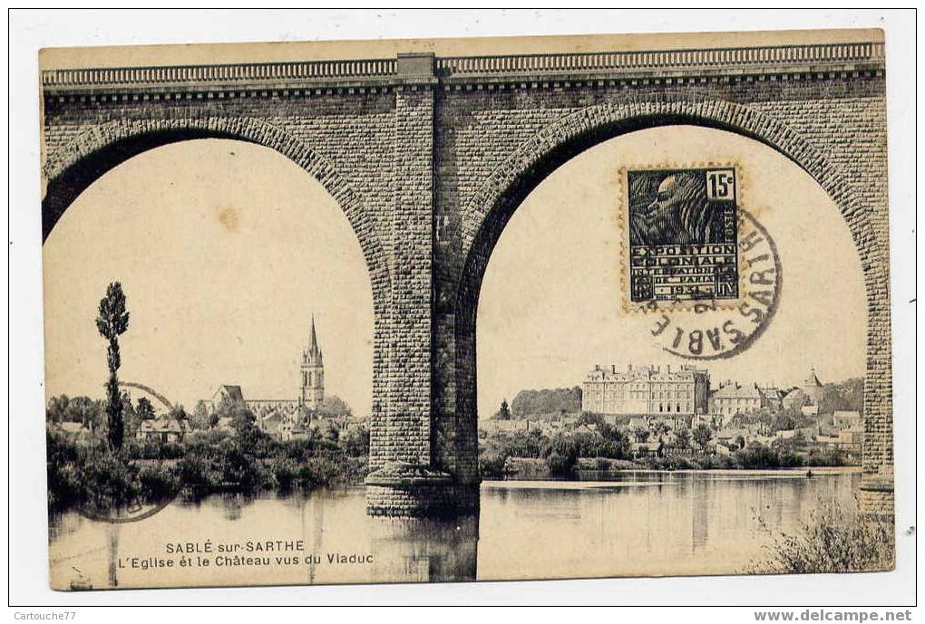 J29 - SABLE-sur-SARTHE - L'église Et Le Château Vus Du Viaduc (1931) - Sable Sur Sarthe