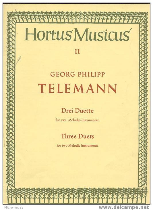 Telemann : 3 Duos Pour Instruments Mélodiques - Andere & Zonder Classificatie